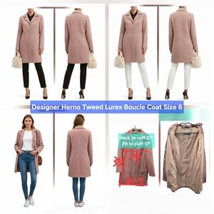 Designer Herno Tweed Lurex Bouclé Coat Size 6